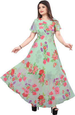 HouseOfCommon Women Maxi Green Knee Length Dress