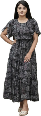 Parth Creation Women A-line Black Maxi/Full Length Dress