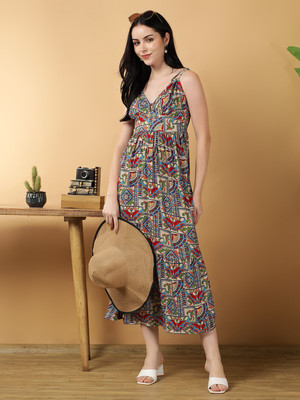 KOTTY Women Fit and Flare Multicolor Midi/Calf Length Dress