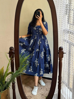 HouseOfCommon Women Gown Blue Midi/Calf Length Dress