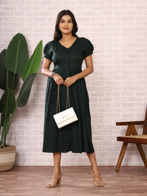 Siddiqa Creation Women A-line Green Midi/Calf Length Dress