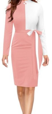 SEMS COLLECTION Women Bodycon Pink, White Dress