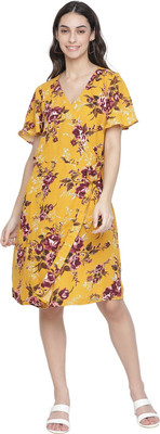 XOXO CHERRY Women Wrap Yellow Knee Length Dress