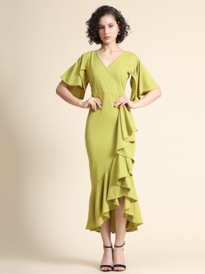 Westhood Women High Low Light Green Dress