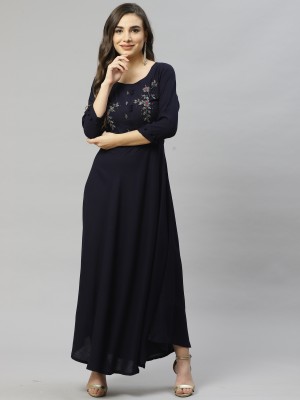 Highlight fashion export Women Fit and Flare Dark Blue Dress