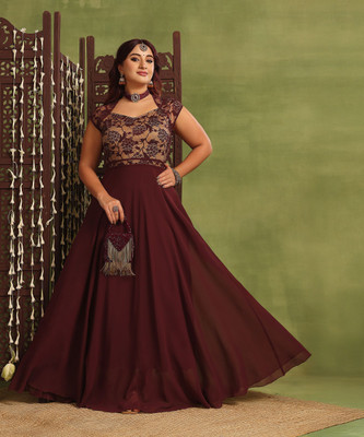 Miss Chase Women Fit and Flare Maroon Maxi/Full Length Dress