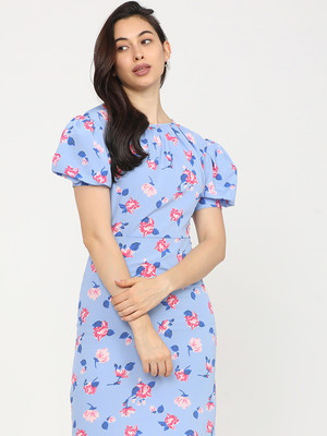 Tokyo Talkies Women A-line Blue, Red Knee Length Dress