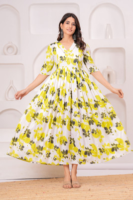 Shree Shyam Women Gown Green Maxi/Full Length Dress