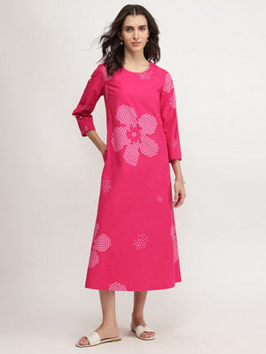 Pink Fort Women A-line Pink Midi/Calf Length Dress