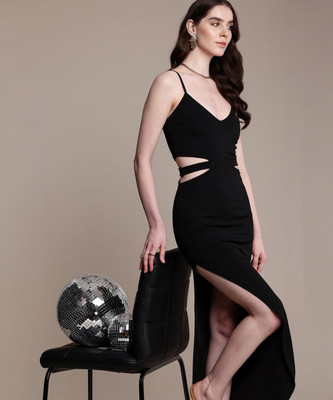 bebe Women Sheath Black Midi/Calf Length Dress