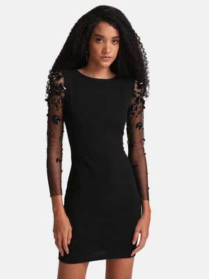 KAZO Women A-line Black Above Knee/Mid Thigh Length Dress