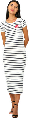 TRICOTEE Women Bodycon White Midi/Calf Length Dress