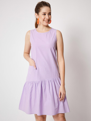 CHARMGAL Women Drop Waist Purple Knee Length Dress