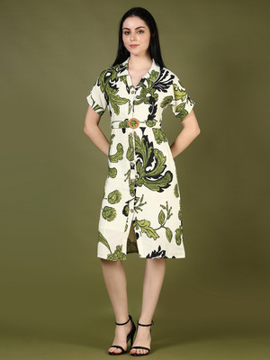V-MART Women A-line Green Midi/Calf Length Dress