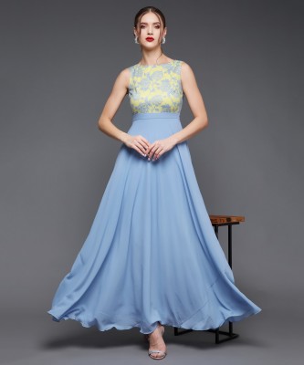 Miss Chase Women Gown Blue, Yellow Dress