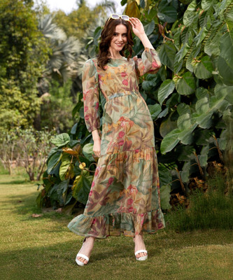SASSAFRAS Women A-line Green Maxi/Full Length Dress