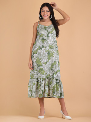 vechii Women Maxi Light Green Midi/Calf Length Dress