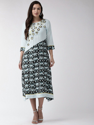 all about you Women A-line Blue Midi/Calf Length Dress