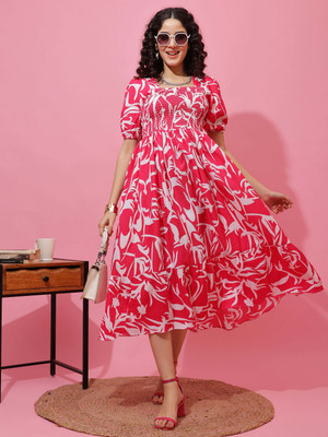 Honky Tonky Women Fit and Flare Pink Midi/Calf Length Dress