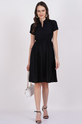 Majestykart Women Fit and Flare Black Above Knee/Mid Thigh Length Dress