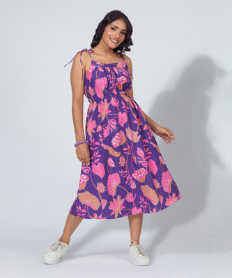 FashFun Women Fit and Flare Purple Midi/Calf Length Dress