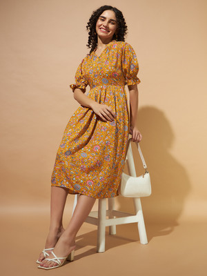 THE DRY STATE Women Fit and Flare Multicolor Midi/Calf Length Dress
