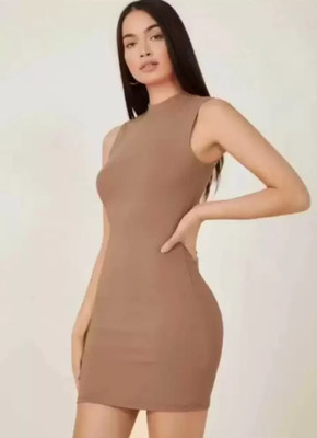 Zintom Women Bodycon Brown Above Knee/Mid Thigh Length Dress