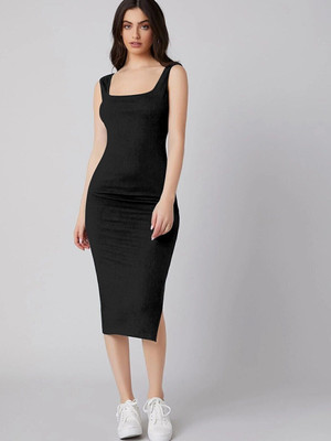 DESIGN PLUS FASHION Women Bodycon Black Above Knee/Mid Thigh Length Dress