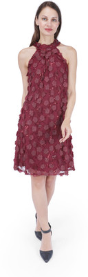 Fuegobella Women A-line Maroon Above Knee/Mid Thigh Length Dress