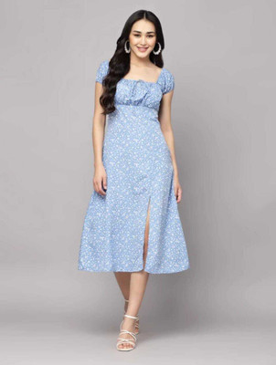 nakash Women Fit and Flare Yellow Midi/Calf Length Dress
