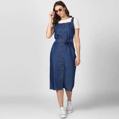 Codaisy Women Pinafore Blue Midi/Calf Length Dress