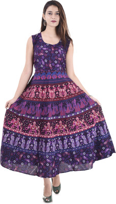 Art World Women A-line Purple Midi/Calf Length Dress