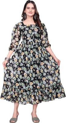 JYOTESTORE Women Fit and Flare Light Green Midi/Calf Length Dress