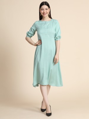 Toochki Women Fit and Flare Light Green Dress