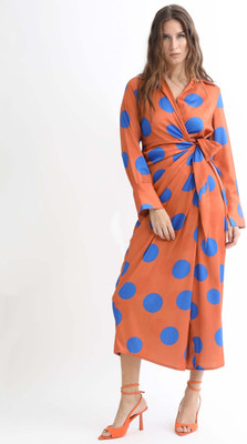 RAREISM Women A-line Orange Maxi/Full Length Dress