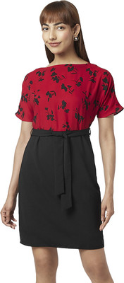 Annabelle by Pantaloons Women Fit and Flare Red Above Knee/Mid Thigh Length Dress