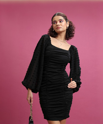 Tokyo Talkies Women Bodycon Black Above Knee/Mid Thigh Length Dress