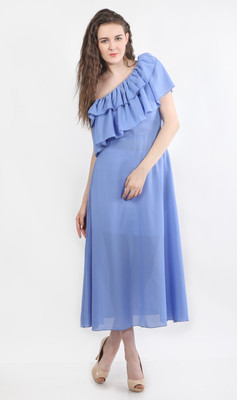 Delis Women A-line Light Blue Midi/Calf Length Dress