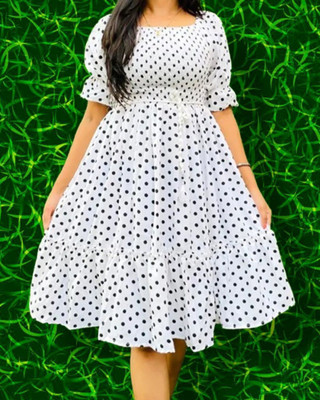 BuyUniqueFashion Women Fit and Flare White Midi/Calf Length Dress