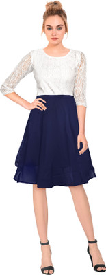 Shoponbit Women Fit and Flare White Knee Length Dress