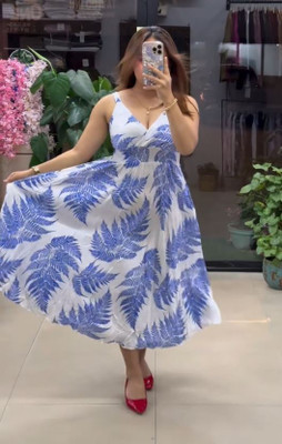 BLOOMORAA FASHION Women A-line Blue Midi/Calf Length Dress