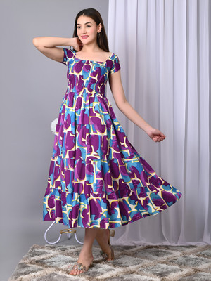 ZWERLON Women Fit and Flare Purple Midi/Calf Length Dress
