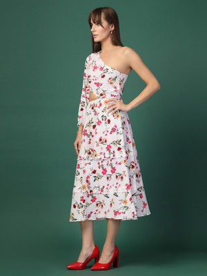 Oomph! Women Asymmetric White Midi/Calf Length Dress