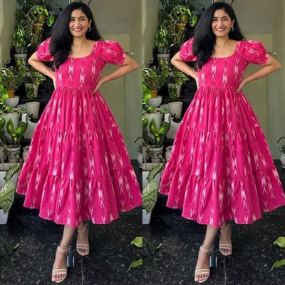 Reyaansh Textiles Women A-line Pink Ankle Length Dress