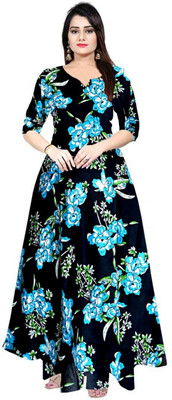 Shunit creation Women Fit and Flare Blue Maxi/Full Length Dress
