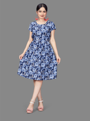 HOUSE OFF COMMON Women Fit and Flare Multicolor Below Knee Dress