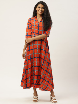 Dressberry Women A-line Orange Maxi/Full Length Dress