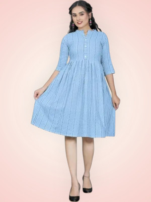 Suhanicz Women Printed A-line Kurta(Blue)