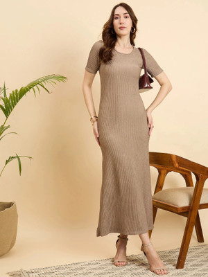 AA-HA! Women Maxi Beige Midi/Calf Length Dress