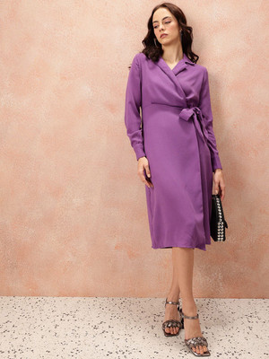 all about you Women Wrap Purple Knee Length Dress